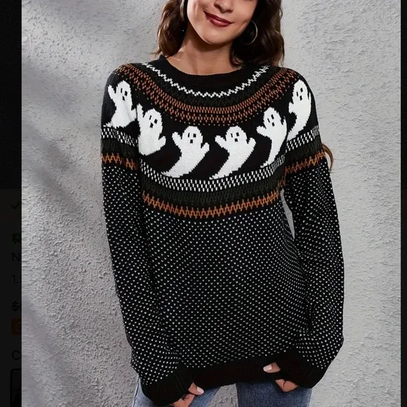 Halloween Sweater Ghostly Fun Retro Crewneck Sweater - Picture 5 of 14